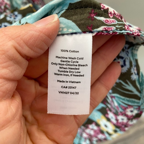 Talbots Botanical Turquoise Green Long Sleeve Lightweight Cotton Blouse - Picture 4 of 5